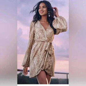 Belted Sequin Wrap Dress